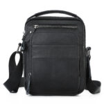 Sacoche bandoulière multi-poches en cuir noir pour homme