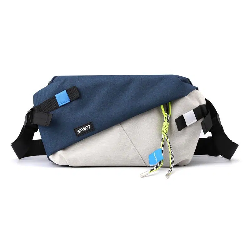 Grande sacoche de sport en tissu blanc et bleu avec bandoulière pour homme