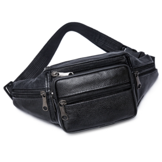 Sacoche banane multi-poches en cuir pour homme