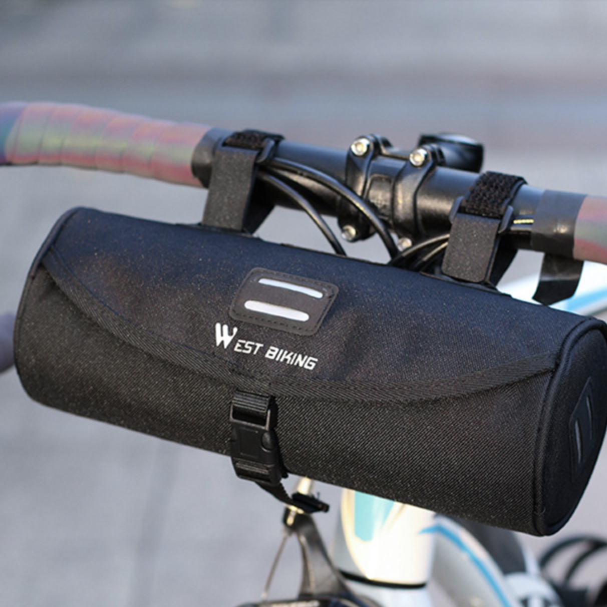Sacoche de guidon multifonctions en nylon noir pour vélo