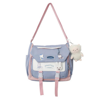 Sacoche style cartable Kawaii bleu avec bandoulière pour fille